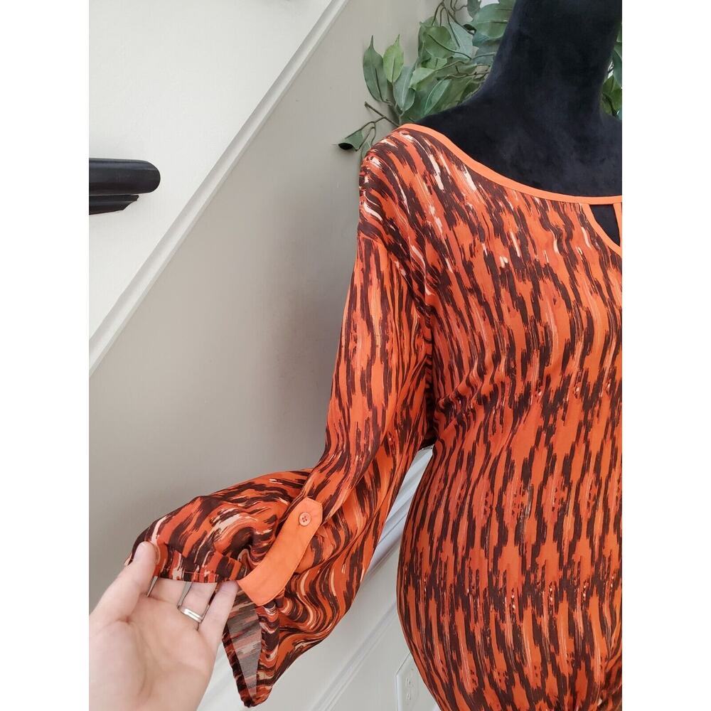 Cato Women's Orange 100% Polyester Round Neck Long Sleeve Top Blouse Size 26/28W - Picture 5 of 13